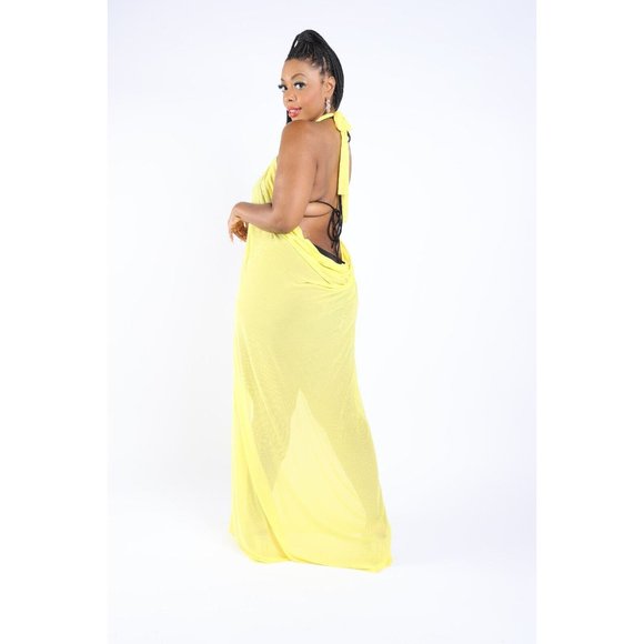 Women's Halter Front Slit Beach Maxi Cover Up Swimwear Polyester/Spandex - Picture 8 of 12